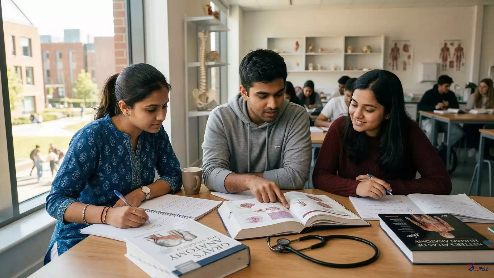 Indian medical students in a foreign university classroom studying MBBS abroad