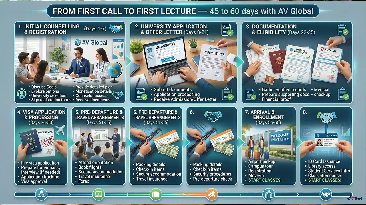 MBBS abroad admission process step by step for Indian students with AV Global